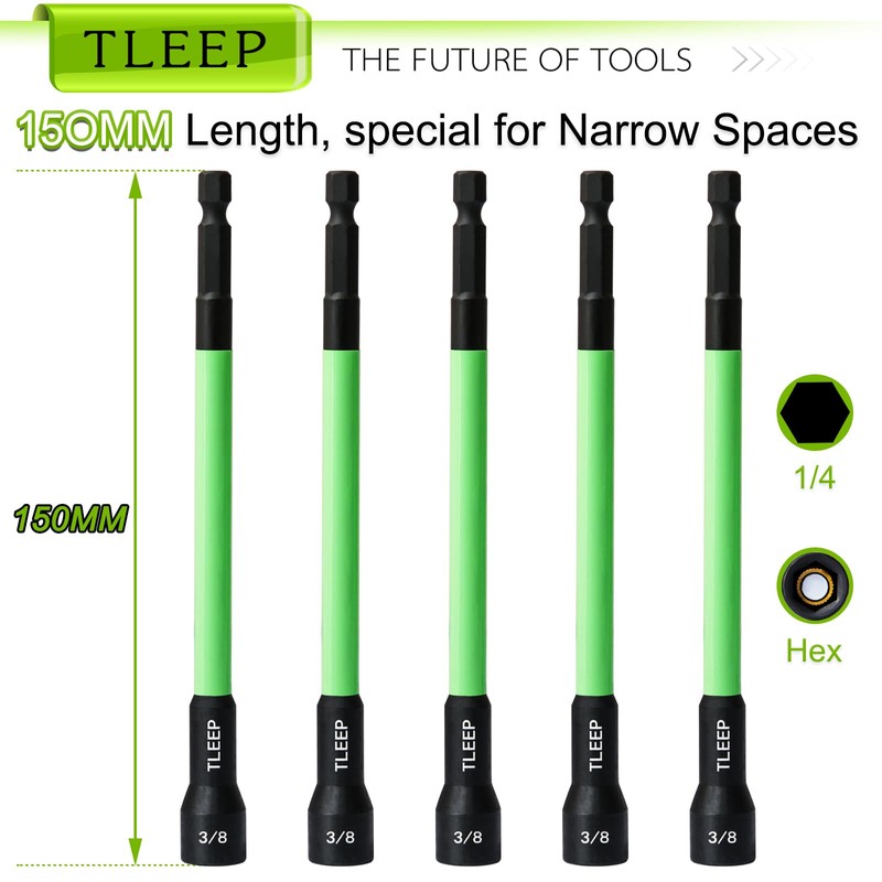 TLEEP 150MM 3/8" Magnetic Power Nut Driver Set for Impact