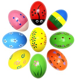 9 Pcs Wooden Baby Easter Eggs Shakers Musical Instruments Easter Eggs for Baby Kids Easter Party Favor Supplies
