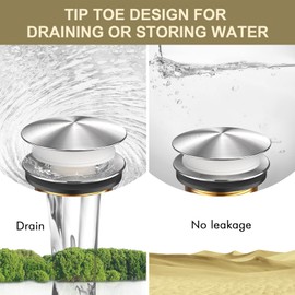 Yaseingoo Bath Tub Drain Replacement Kit with Hair Catcher, Premium Brass Mushroom Tip-Toe Bathtub Drain Stopper - Anti-Clogging Bathtub Drain Plug, Anti-Fingerprint Finish - 11.5/16UNC