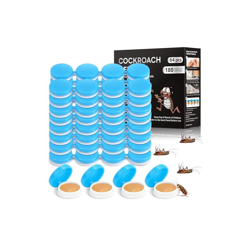 64 Pack Cockroach Gel, Upgraded Indoor Roach Gel Fast-Acting &