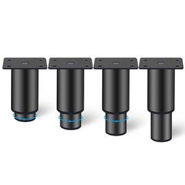 Rusoz Set of 4 Adjustable Furniture Feet, Metal Black 80-120 mm Height, Small Table Legs, Height Adjustable, Iron, Round with Screws for Sofa, Bed and Cabinets