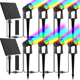 ZYAN Solar Color Changing Outdoor Spotlights with Remote, IP65 Waterproof RGB Landscape Lighting for Garden Yard Path 8 Pack (2x4Pack)
