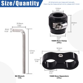 Glarks 5Pcs 10AN Hose Finisher Clamp and Hose Separator Clamp with Wrench Kit, Hose Finisher Clamps with Screw Band and Aluminum Fuel Line Mounting Clamp Hose Fitting Adapter Set for 5/8 Fuel Hose