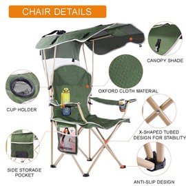 CozyBox Portable Chair with Shade Canopy Beach Chairs for Adults Canopy Shade Seating Camping and Folding Chairs for Outside Foldable Canopy Chairs for Outdoors