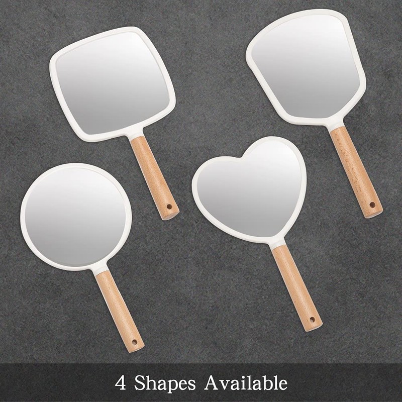 YEAKE Hand Held Mirror with Handle for Makeup,Small Cute Wood