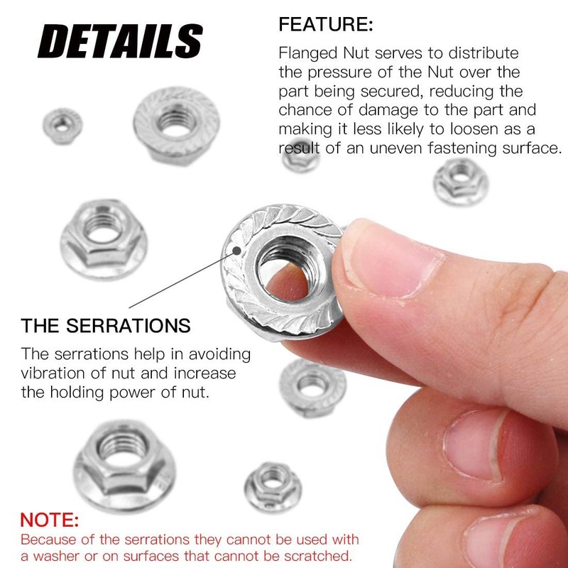 M8 x 1.25mm Serrated Flange Hex Lock Nuts, Hincell 75pcs