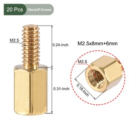 YOKIVE 20 Pcs M2.5 Standoff Screws, Brass Hex PCB Standoffs, Keep Height Consistent, Great for Motherboard (Gold Tone, 8mm+6mm)