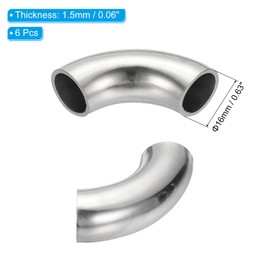 PATIKIL 6pcs 90 Degree Mandrel Bend Elbow, 16mm OD Steel Exhaust Elbow Exhaust Piping Connector 304 Stainless Steel for Exhaust Pipe Stair Handrail HVAC