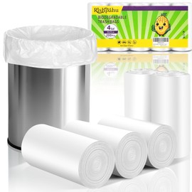 Small Trash Bags 4 Gallon 200 Counts-Rishipahu Biodegradable 4 Gallon Trash Bags,Small Garbage Bags for Bathroom Office Bedroom Trash Bags, Unscented 15L Small Trash Can Liners,White