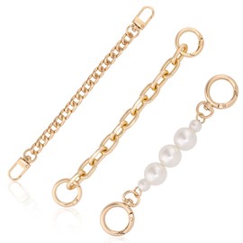 3pcs Imitation Pearl Bead Purse Chain, Purse Chain Extender Bag Charms Bag Extender Chain Coach Purse Extender Chain Purse Strap Extenders for Women Purse Handbags Making Replacement Supplies