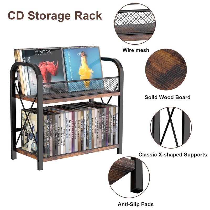 CILXGQLN 2-Tier CD Storage, Wood CD Holder, Compact CD Organizer