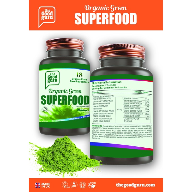The Good Guru Organic Green Superfood Supplement Capsules - 90