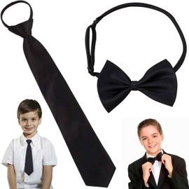 IBXWMNG Black Kids Tie with Clip for Boys - Uniform Pre-tie Adjustable for Wedding, Graduation and Show