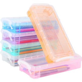 FAMCUCHE 6 pcs Pencil Box, Stackable Clear Pencil Storage with Snap Tight Lid, 6 Colours Pen Storage, 22x10x4 cm Stationery Box for Stationery Watercolour Pencils Brush Crayons Drawing Tools