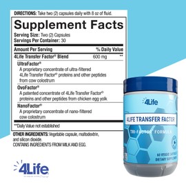 4Life Transfer Factor Tri-Factor Formula - Advanced Immune Support with Cow Colostrum & Chicken Egg Yolk - 60 Veggie Capsules