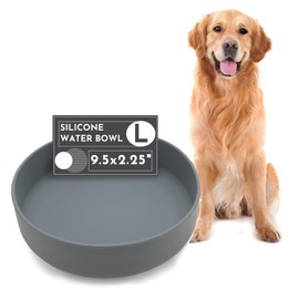 Should We Go? The Perfect Dish - Durable Dog Water Bowl - No Spill - Less Mess Non-Tippable Water & Food Bowl, Pure Silicone, Spill Proof with Suction Cup, Suitable for All Pets, Large-Charcoal