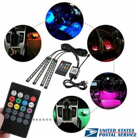 CHUSYYRAY RGB LED Glow Car Lamp Under Dash Footwell Seats Inside Lighting USB Music 4pcs