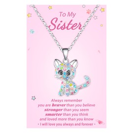 Lanqueen Sister Gifts from Sister Cute Cat Necklace, Lovely Cat Hypoallergenic Cubic Zirconia Cat Jewelry for Girls Teens Women Daughter Christmas Birthday Gifts, Cat Lover Gifts