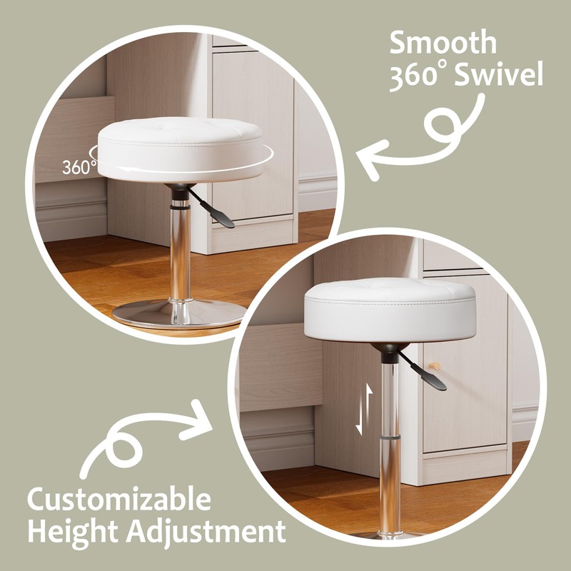 Youtanic Vanity Stool with Adjustable Height, 360°Swivel PU Leather Ottoman
