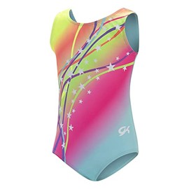 GK Stars Gymnastics & Dance Leotard for Girls and Toddlers - Activewear One Piece Outfit in Fun Colorful Prints (Child Small, Rainbow Starburst)