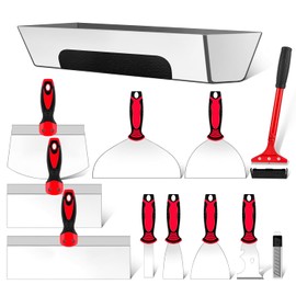 12PCS Drywall Tools Set - Stainless Steel Putty Kit with 1"-8" Knives, 8"-10" Taping Knife, 6.5" Bucket Scoop, 8-in-1 Painter Scraper, 12" Mud Pan, 13" Floor Scraper Blade with 4" Replacement Blades