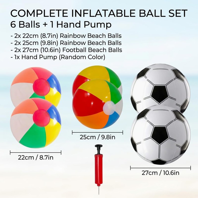 6 PCS Inflatable Ball, Beach Ball, Beach Balls Inflatable, Beach