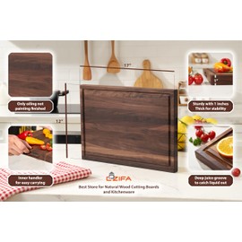 Cozifa American Dark Walnut Wood Cutting Board 17x12x1-in for Kitchen with Juice Groove, Inner Handles, Gift Box, Thick Wooden Cutting Board Finished with Linseed Oil, Beeswax, Carnauba Wax, Lemon Oil