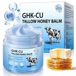 GHK-Cu Copper Peptides Beef Tallow Honey Balm, 60g | Blue Copper Peptides Cream with Whipped Grass Fed Beef Tallow, Manuka Honey, Vitamin E, Face & Body Deep Moisturizer