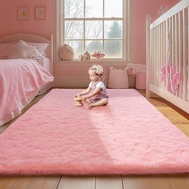 Pink Area Rugs for Girls Bedroom, 4x6 Fluffy Fuzzy Shaggy Carpet for Kids Playroom Nursery Living Room, Thick Soft Plush Mat for Kids Baby Boys Teen Dorm Home Decor Aesthetic