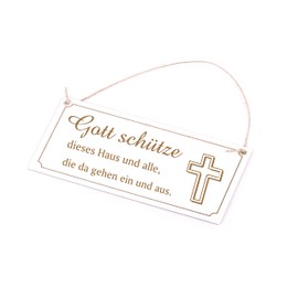 Gott schütze dieses Haus - Haussegen Door Sign Wooden Sign Engraved Saying 20 x 10 cm | Dekolando, White