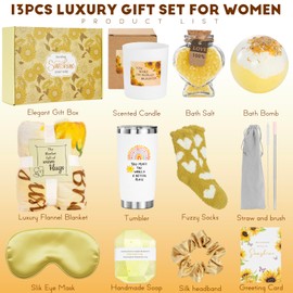 Xmas Sending Sunshine Gifts for Women, Sending Sunflower Gifts for Mom, 13 Pcs Spa Gifts for Women, Birthday Gift Sets, Gifts for her, Unique Holiday Gifts Basket for, Girlfriend, Sister, Mom, Wife