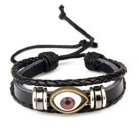 JczR.Y Leather Evil Eye Bracelet Bangle Punk Braided Leather Blue Eye Bracelet Cuff for Women Men Multi-layer Adjustable Wristband Jewelry(red)
