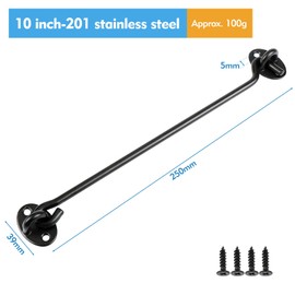 RYANNER 2pcs 10 Inch Hook and Eye Latch, Black gate Latch, Outdoor Metal Door Hooks with Mounting Screws for Door Window Closet Silent Bracket, Outdoor Garden Door Lock