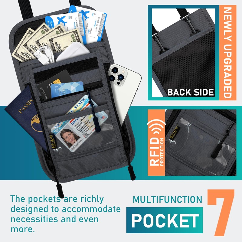 sundee Travel Neck Wallet with Double Zippers, RFID Blocking Passport