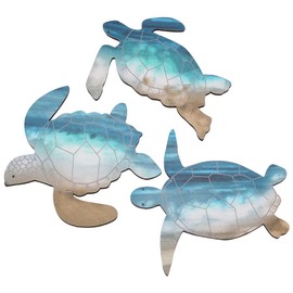 CREATCABIN 3Pcs Sea Turtle Wooden Wall Decor Wall Art Farmhouse Ocean Beach Theme Hanging Decoration Vintage Turtle Coastal Decor for Home Lake House Bathroom Decor Indoor Outdoor