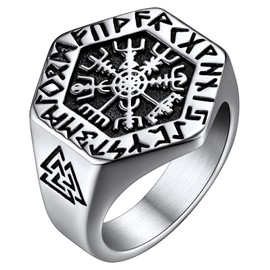 Stainless Steel Viking Rings for Father Dad Punk Biker Style Norse Valknut Vegvisir Finger Charms