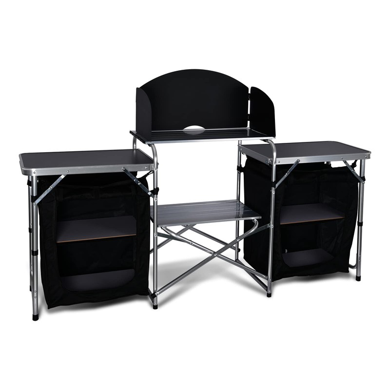 Evcitn Camping Kitchen Table with Pcinic Mat, Aluminum Portable Folding