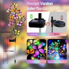Solar Garden Lights Outdoor, Waterproof Solar Lights 4 Pack Solar Butterfly Lights with 60 LED 12 Butterfly Colorful Lighting for Garden Yard Lawn Outdoor Decor, Gift for Mom Women Mother's Day