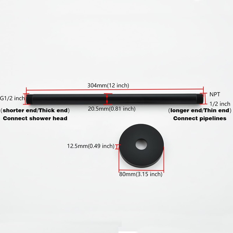 RANDOM Shower Arm with Flange,12 Inches Ceiling Mount Shower Head