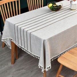 Yofori Heavy-Duty Cotton Linen Tablecloth with Tassels - Washable, Wrinkle-Free, and Reusable - Great for Kitchen, Indoor and Outdoor Dining, and Outdoor Picnics (Khaki, 135 x 220 cm)