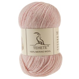 TEHETE 100% Merino Wool Yarn for Knitting 3-Ply Luxury Warm Soft Lightweight Crochet Yarn(Light Pink,3Balsl)