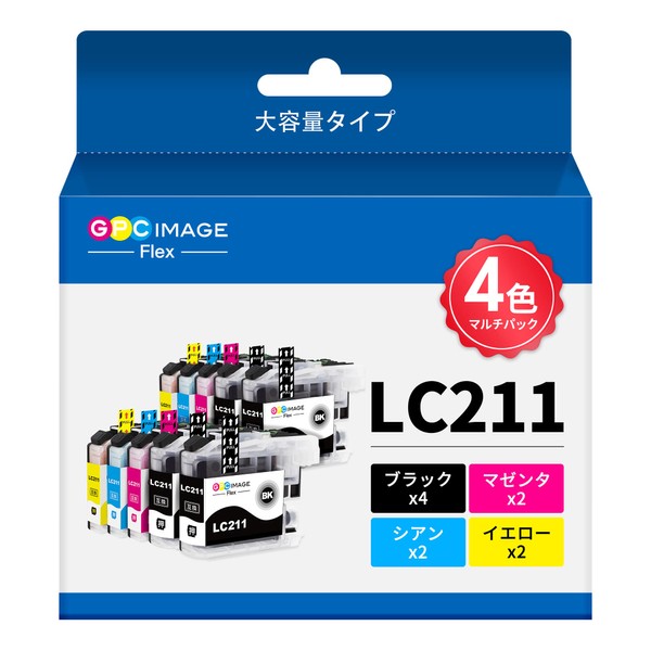 GPC Image Flex LC211 LC211-4PK Brother Ink LC211 High Capacity Brother Compatible LC211-4PK x2 + LC211BK x2 (total of 10) Brother ink cartridge lc211 DCP-J562N DCP-J762N DCP-J767N DCP-J962N MFC-J737DN