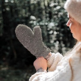 Extremely warm 100% natural merino sheep wool mittens for men and women. Good for arthritis, outdoors, gifts, Dark Gray, Large