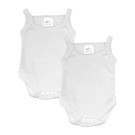 Baby Vests, Sleeveless Baby Bodysuits, 100% Cotton Strap Shoulder Newborn Vests, British Made for Boys or Girls, 2 Pack, White, 0-3 Months