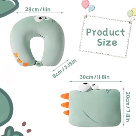 HOVCEH Children's Travel Pillow, 2-in-1 Neck Pillow, Ultra Soft U-Shaped Neck Pillow, Children's Car, Cute Dinosaur Neck Pillow for Children, Adults, Plane, Car, Travel (Green)