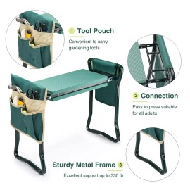 Unbranded Foldable Kneeler Garden Kneeling Bench Stool Soft Cushion Seat Pad w Tool Pouch