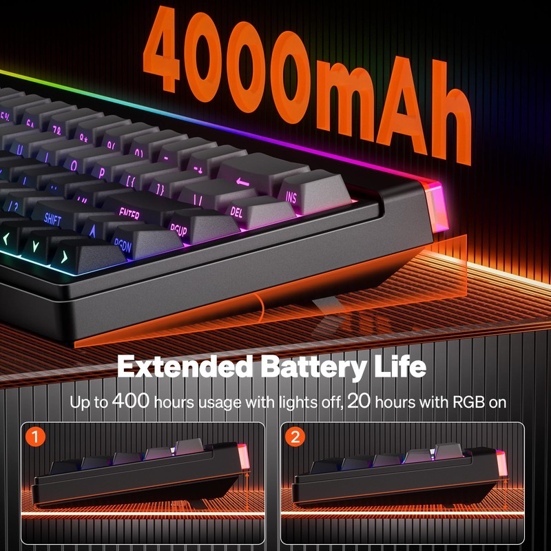 MEETION Vibekey68 Wireless Gaming Keyboard, 68-Key Tri-Mode RGB, Black