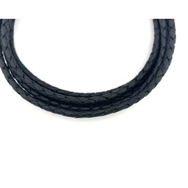 Premium Braided Leather Cord for Jewelry Making, Bracelets, Necklaces & Bolo Ties – Genuine Leather, Flexible, Durable & Soft – Ideal for DIY Craft Projects (Black, 5mm, 6 ft Bundle)