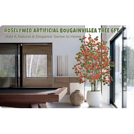 Roselywed Artificial Bougainvillea Tree 6FT with White Planter Faux Large Blooming Flower Tree Tall Fake Floor Potted Plant 71 Inch with Realistic Flowers for Home Indoor Outdoor Decor (6FT, 1Pack)