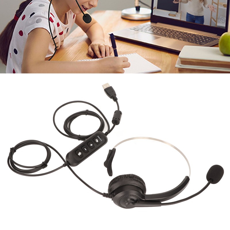 USB Business Headset Noise Reduction Single Sided Ear Headphone Supports